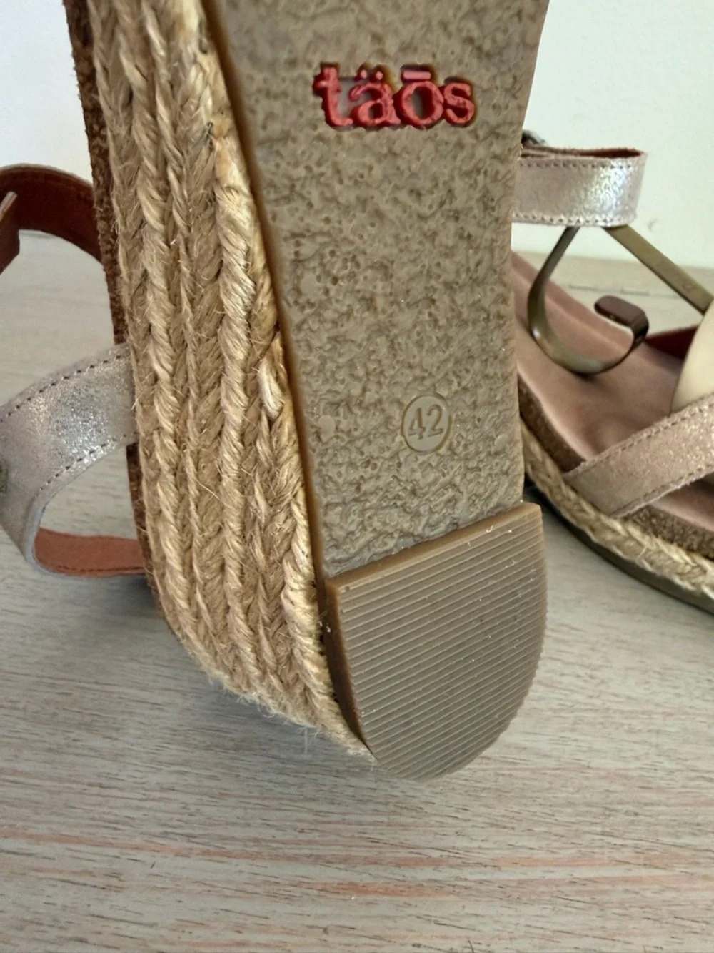 Taos Hey Jute Trulie Wedge Espadrille Sandals Champagne Ankle Strap EU 42 US 11